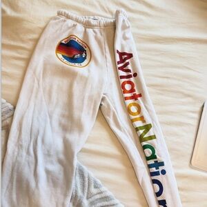 Aviator Nation White Sweatpants with Logo